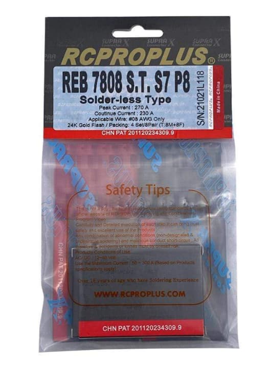 RCPROPLUS 7mm Solderless Connector (8M&8F - Black&Red) REB7808STS7P8